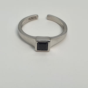 Black Square Onyx Open Ring, Sterling Silver