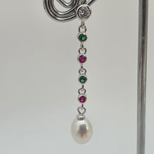 Load image into Gallery viewer, Freshwater Drop Pearl &amp; Cubic-zirconia Earring, Sterling Silver
