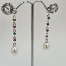 Load image into Gallery viewer, Freshwater Drop Pearl &amp; Cubic-zirconia Earring, Sterling Silver
