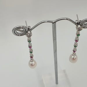 Freshwater Drop Pearl & Cubic-zirconia Earring, Sterling Silver