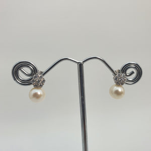 Round Freshwater Pearl Floral Earring, Sterling Silver