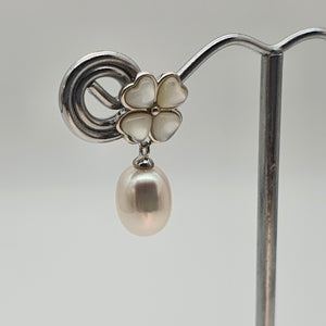 Floral Mother Of Pearl & Drop Pearl Earrings, Sterling Silver