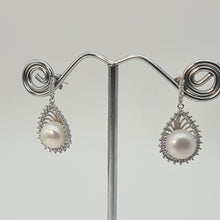 Load image into Gallery viewer, Sparkling Teardrop Halo Freshwater Pearl Stud Earrings, Sterling Silver
