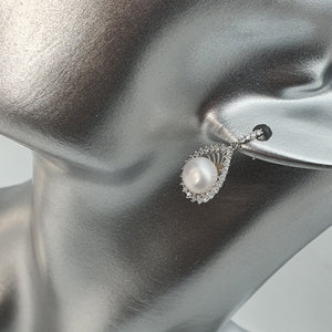 Sparkling Teardrop Halo Freshwater Pearl Stud Earrings, Sterling Silver