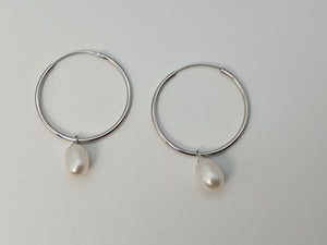 Freshwater Pearl Charm With Hoop Earring, Sterling Silver