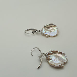 Freshwater Coin Pearl Hook Earrings, Sterling Silver