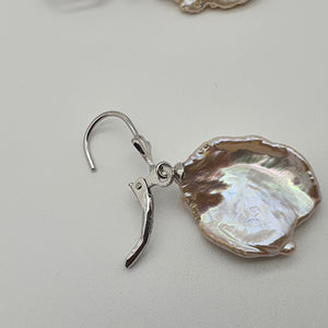 Freshwater Coin Pearl Hook Earrings, Sterling Silver