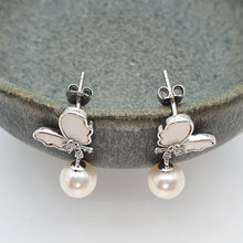 Load image into Gallery viewer, Round Freshwater Pearl Mother Of Pearl Bow Earring, Sterling Silver
