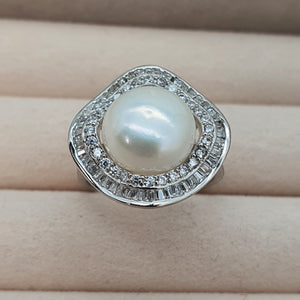 Large Freshwater Pearl ring, sterling silver