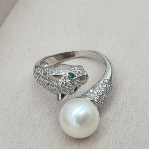 Large Freshwater Pearl Panther ring, sterling silver