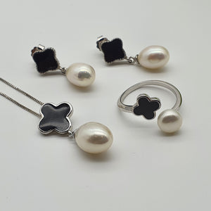 Freshwater Cultured Pearl Clover Set, Sterling Silver