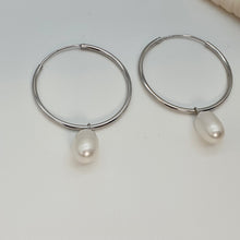 Load image into Gallery viewer, Freshwater Pearl Charm With Hoop Earring, Sterling Silver
