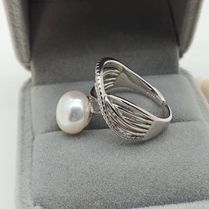 Large Freshwater Pearl Engagement ring, sterling silver