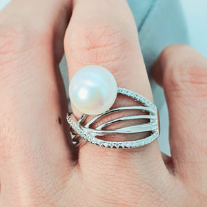Large Freshwater Pearl Engagement ring, sterling silver