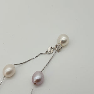 Multi_coloured Freshwater Pearl Station Necklace, Sterling Silver