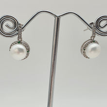 Load image into Gallery viewer, Sparkling Round Freshwater Pearl Halo Earrings, Sterling Silver
