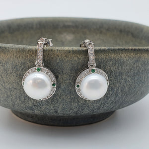 Sparkling Round Freshwater Pearl Halo Earrings, Sterling Silver