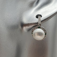 Load image into Gallery viewer, Sparkling Round Freshwater Pearl Halo Earrings, Sterling Silver
