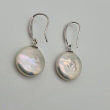 Load image into Gallery viewer, Coin Freshwater Pearl Hook Earrings, Sterling Silver
