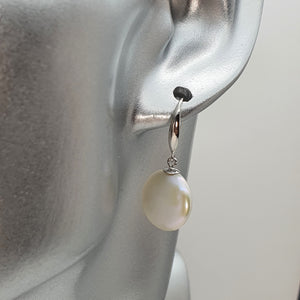 Coin Freshwater Pearl Hook Earrings, Sterling Silver