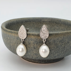 Freshwater Pearl Teardrop Earring, Sterling Silver