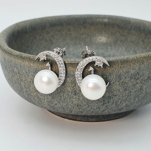 Freshwater Pearl Moon & Star Earring, Sterling Silver
