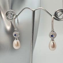 Load image into Gallery viewer, Blue Crystal &amp; Freshwater Pearl Bridal Earrings, Sterling Silver
