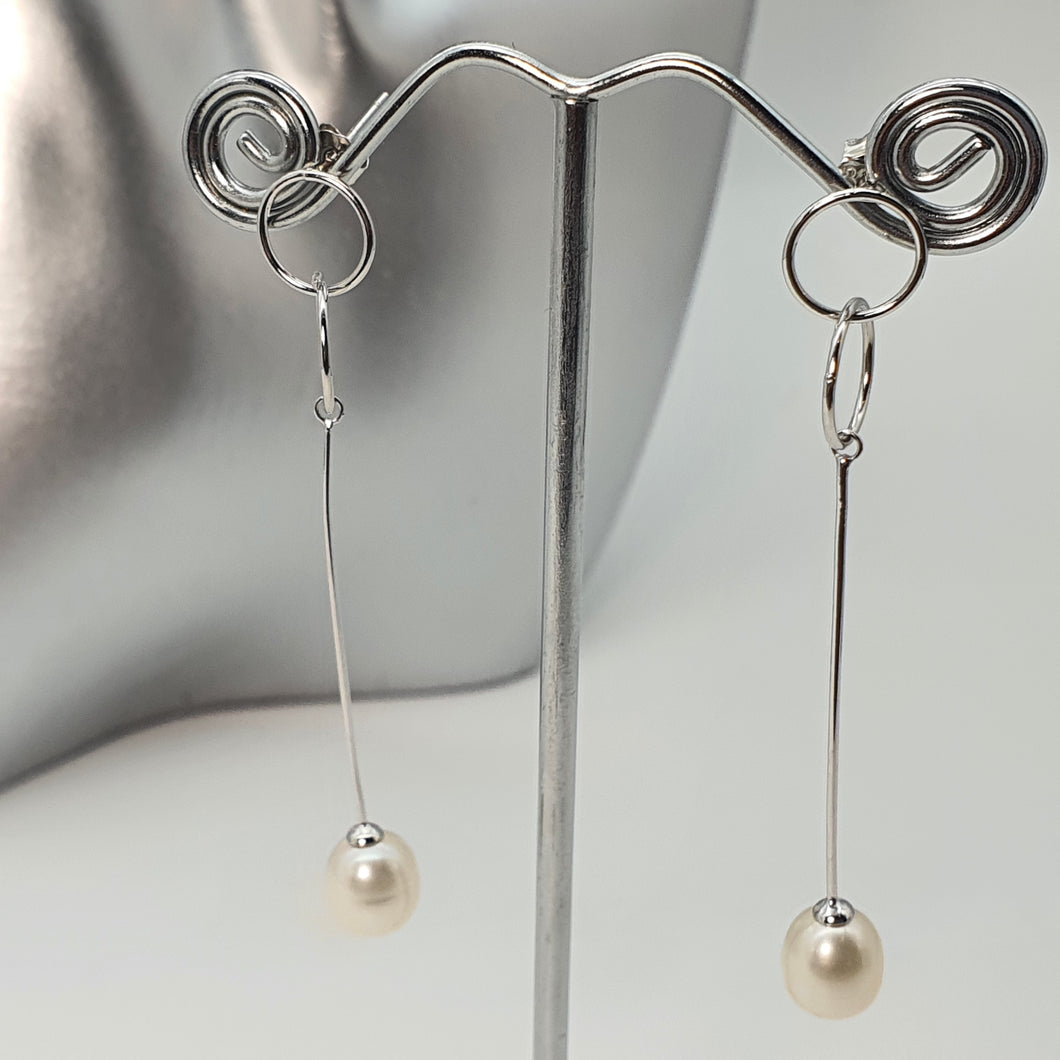 Freshwater Drop Pearl Trendy Earrings, Sterling silver