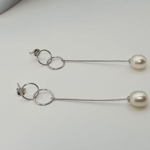 Freshwater Drop Pearl Trendy Earrings, Sterling silver