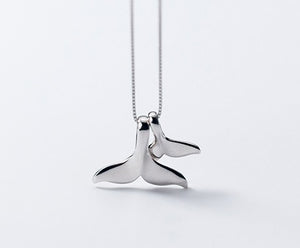 Whale Tail Pendant and Chain, Sterling Silver