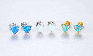 Created Opal Stud Earrings, Sterling Silver