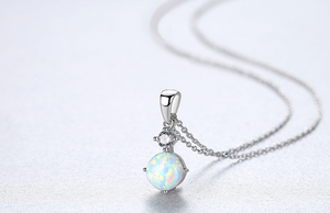 White Created Opal Pendant+ Chain, Sterling Silver