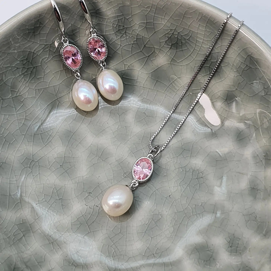 Freshwater Cultured Pearl pink Set, Sterling silver