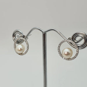 Round Freshwater Pearl Circle of Life Earring, Sterling Silver