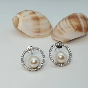 Round Freshwater Pearl Circle of Life Earring, Sterling Silver