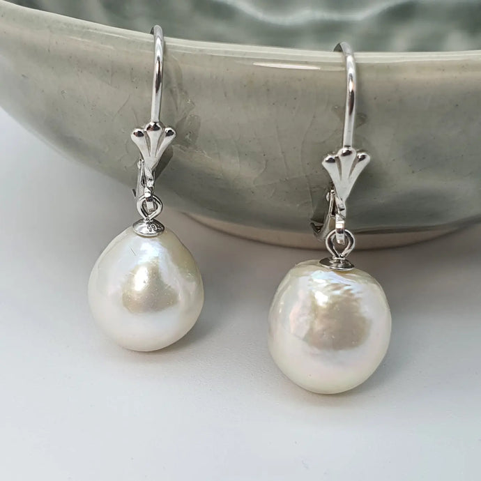 Edison Baroque Pearl Antique Hook Earrings, Sterling Silver