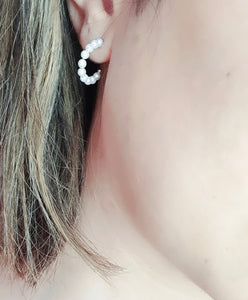 Bead Pearl Hoop Earrings, Sterling Silver